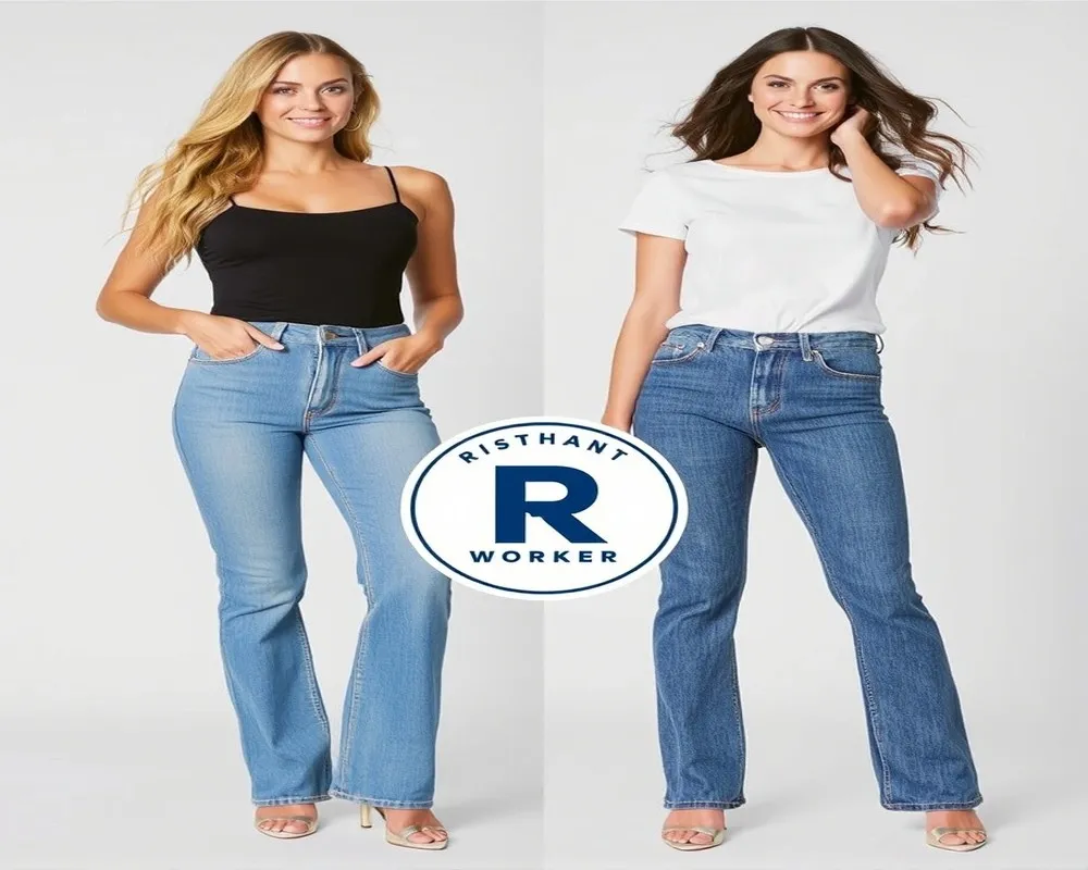 Comparison of mid-rise and high-rise jeans showcasing different waistlines, styles, and fits to help shoppers choose the perfect denim for their body type.